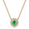 Luxury Natural Gem Jewelry Real 14K 18K Solid Rose Gold Emerald Pendant Necklace for Women