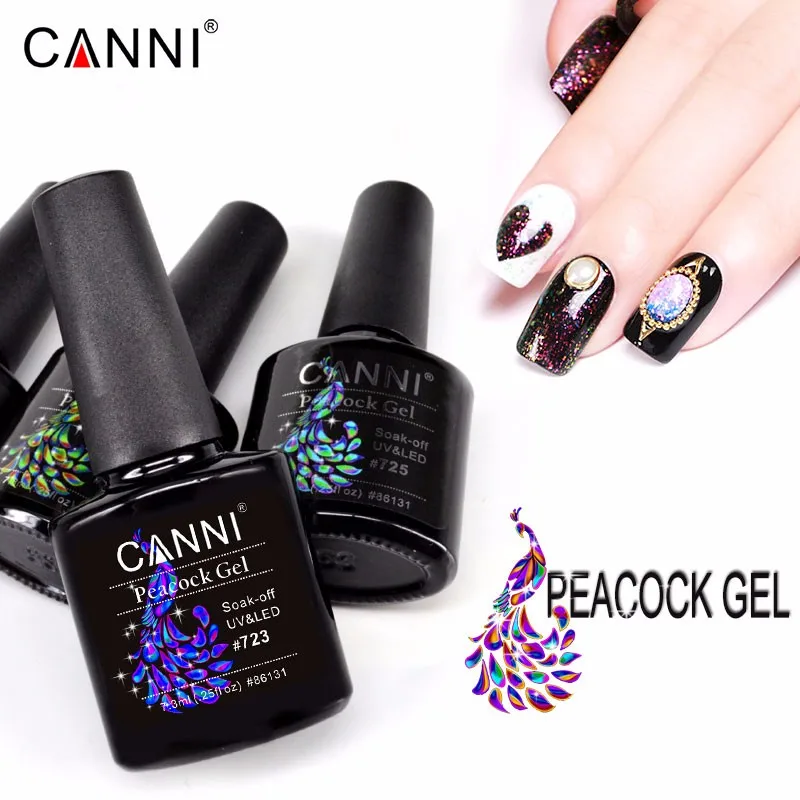 Nail Art Canni Supply New Soak Off Black Base Peacock Gel Polish Starry