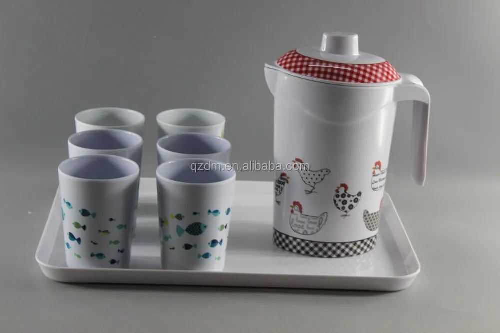 Melamine Tea Set With Water Jug/Cups/Serving Tray