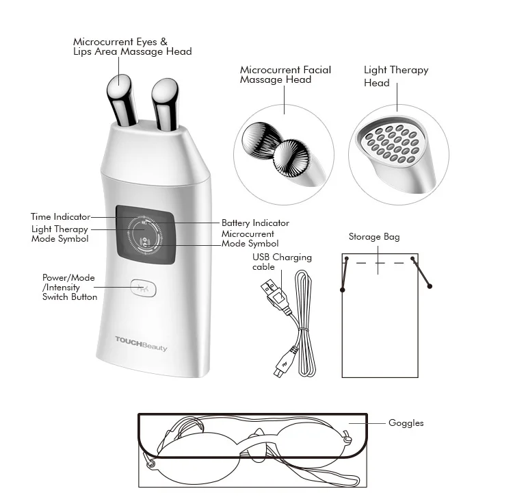 TOUCHBeauty TB-1767 3 in 1 Anti-aging Facial Beauty Device Microcurrent Facial Roller Rechargeable Light Therapy Machine