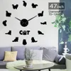 Pet Cats DIY Sticker Wall Art Decorative Giant 3D Wall Clock Home Decor Lovely Cat Animals Giant Clock