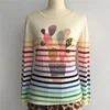 Women's High Fashion New Trend Personalized Cactus Design Digital Printed Rainbow Stripe Cashmere Pullover Sweater