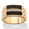 14k Gold Overlay Men's Black Onyx and Cubic Zirconia Buff Top Ring