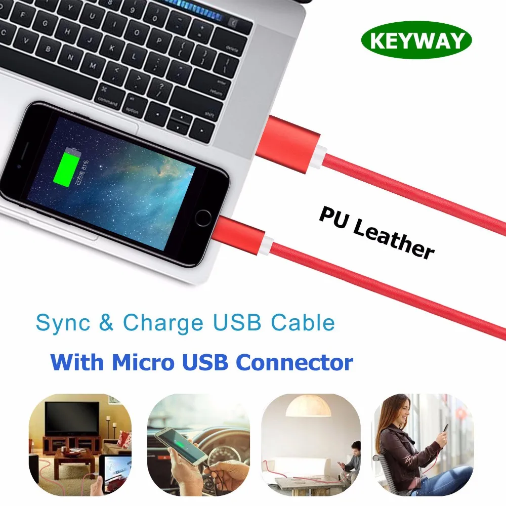 China Manufacturer 2.4A Fast Charge USB Cord Line 1M/3Ft PU leather Micro USB Data Sync Charging Cable For Android Smart Phone - ANKUX.COM