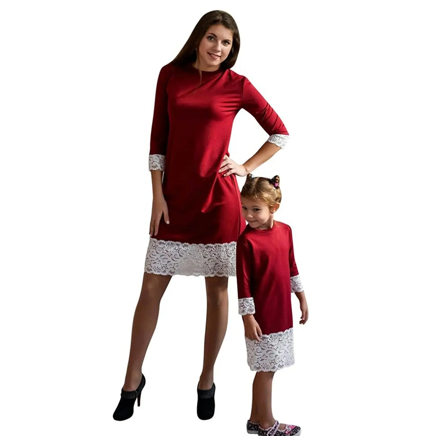 Parent Child Mom/&Me Long Sleeve Slim Sundress Franterd Family Matching Plaid Dress with Pockets