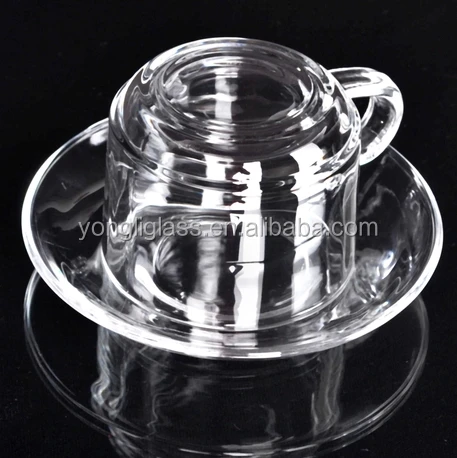 High quality coffee glass cup and saucer set
