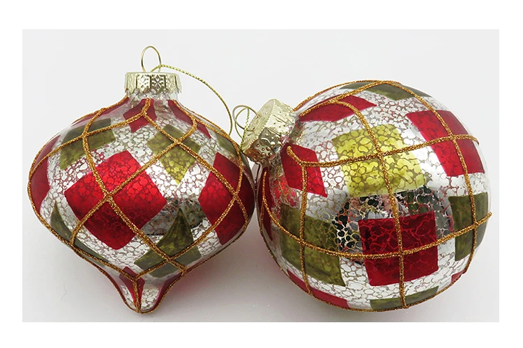 White Geometric Decal Blown Glass Ornaments Christmas Ball For Festival
