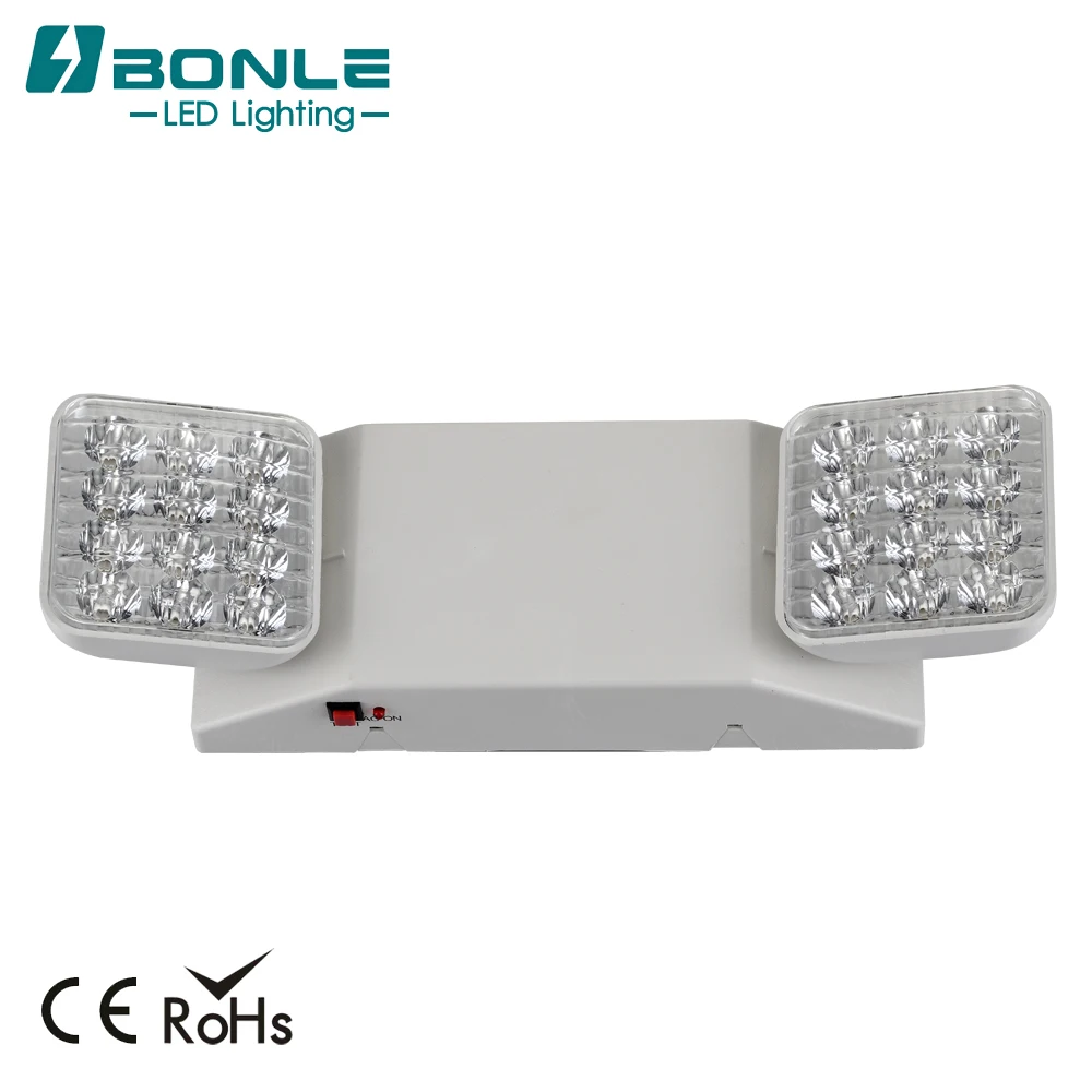 
LED Emergency Light White Thermoplastic 2 Adjustable Lamp Heads Battery Backup 