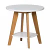 scandinavian small round 2 tier solid wood oak side table with white MDF top