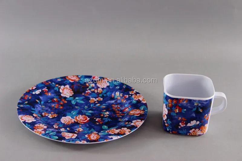 Flower Print Melamine Plate And Cup Set For Tea Time