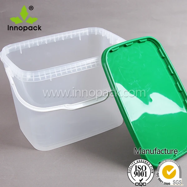 Transparent 9l Rectangular Plastic Bucket With Green Lid Buy 9l
