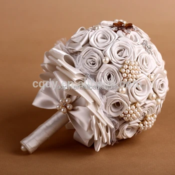 Haute Qualité Ruban De Satin Blanc Rose Mariage Bouquet De Mariéebouquet De Fleurs Artificielles Avec Vive Pierre Artificielle Et Perles Buy