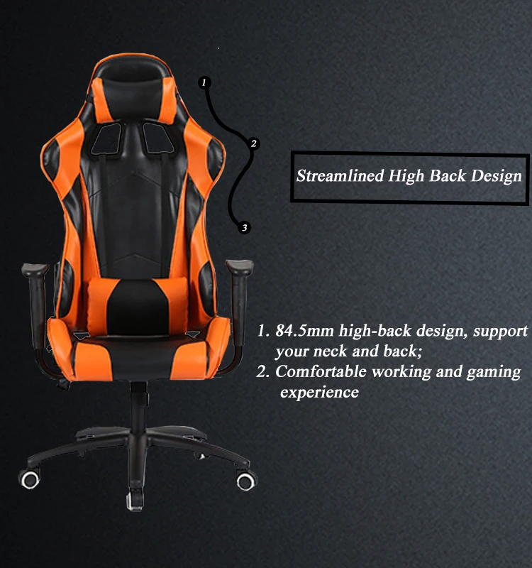 Fixed Armrest Swivel Racing Gaming Chair with Pu Wheels