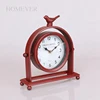 Beautiful Antique Red Metal Table Clock With Decoration Bird