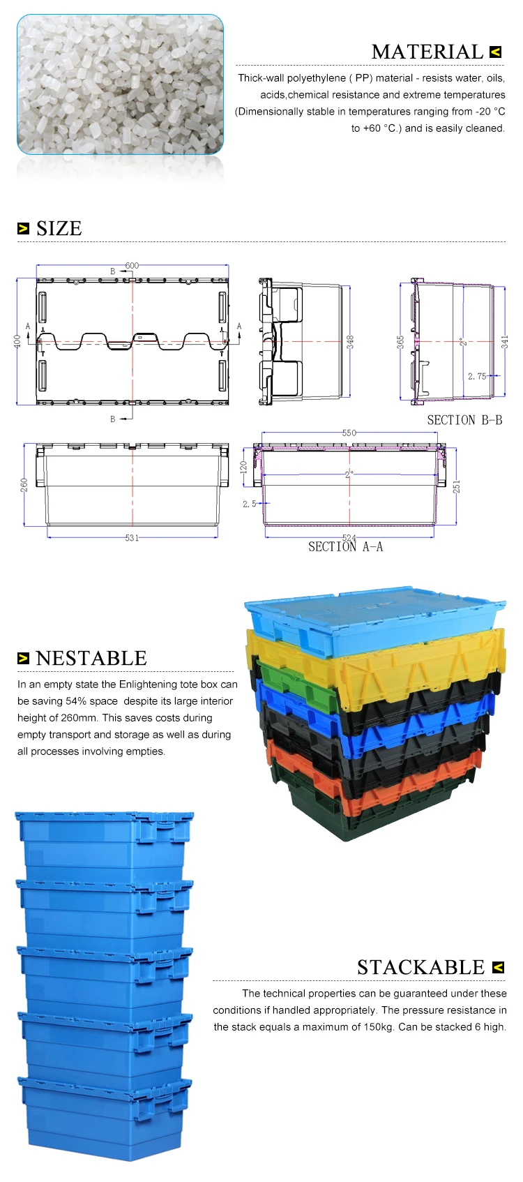 Large Custom Hard Moving Plastic Tote Boxes With Hinged Lids Buy