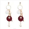 Bohemia Shell Charms Pearl Pendant Dangle Long Earrings Round Red Black Green Wood Handmade Drop Earrings For Woman