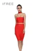 2017 newest hot sale women two piece halter strapless top short skirt red sexy bodycon prom dress