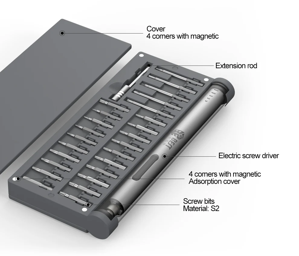 BESTOOL 57 in 1 With Magnet Pad Magnetizer Electric Screwdriver Set Rechargeable Cordless Power Screw Driver Kit