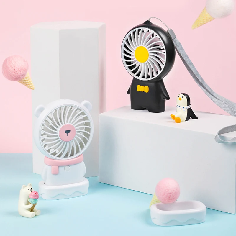 Polar bear and penguin hand held electric summer air cooling USB mini fan
