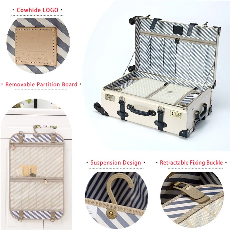 Fashion High Quality Travel Pure Genuine Leather Trolley Suitcase Box Vintage Luggage Set