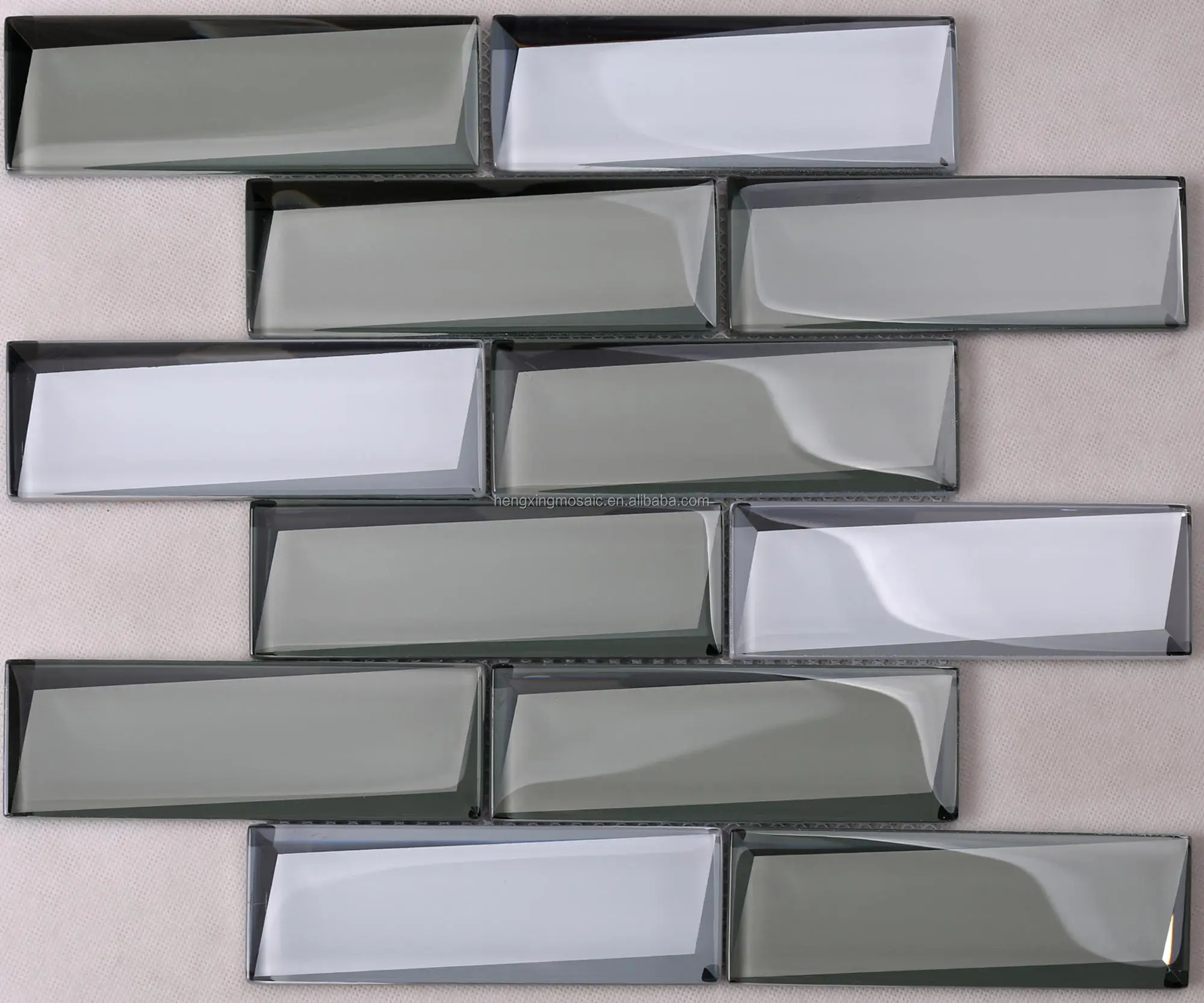 white beveled glass subway tile