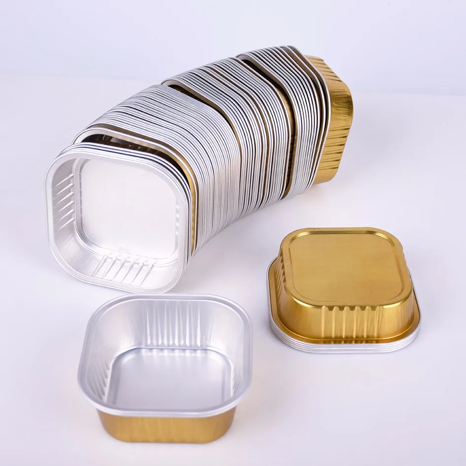 Keyohome 10PCS Aluminium Foil Baking Trays with Lids 3500ML Gold