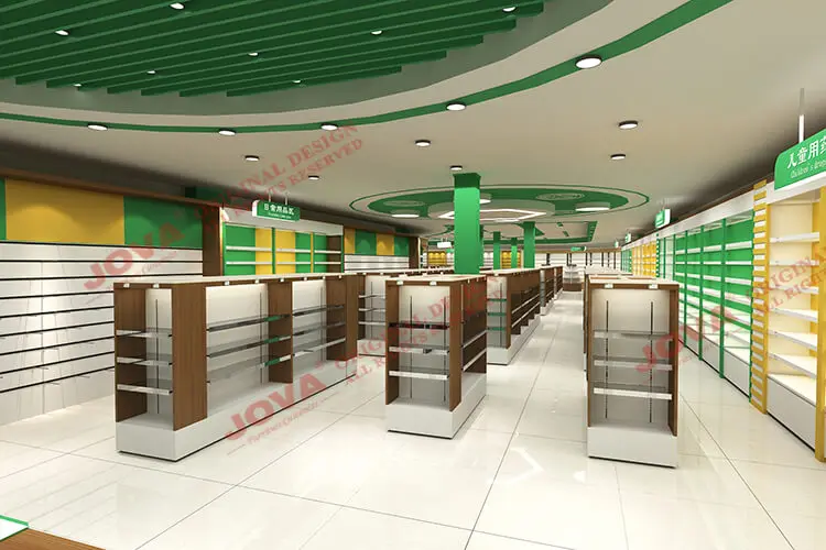OEMODM Retail Pharmacy Shelves Rack Shop Counter Design for Medical Store Furniture