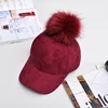 Women Faux Fox Fur Baseball Caps Ball Suede Cap Hip-hop Thick Winter Pom Poms Hats Caps