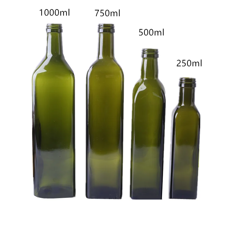 250ml 500ml 750ml 1liter Square Shape Green Color Glass Olive Oil