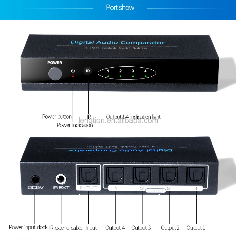 4 Port Spdif Toslink Digital Optical Audio Switch 4x1 Switcher With