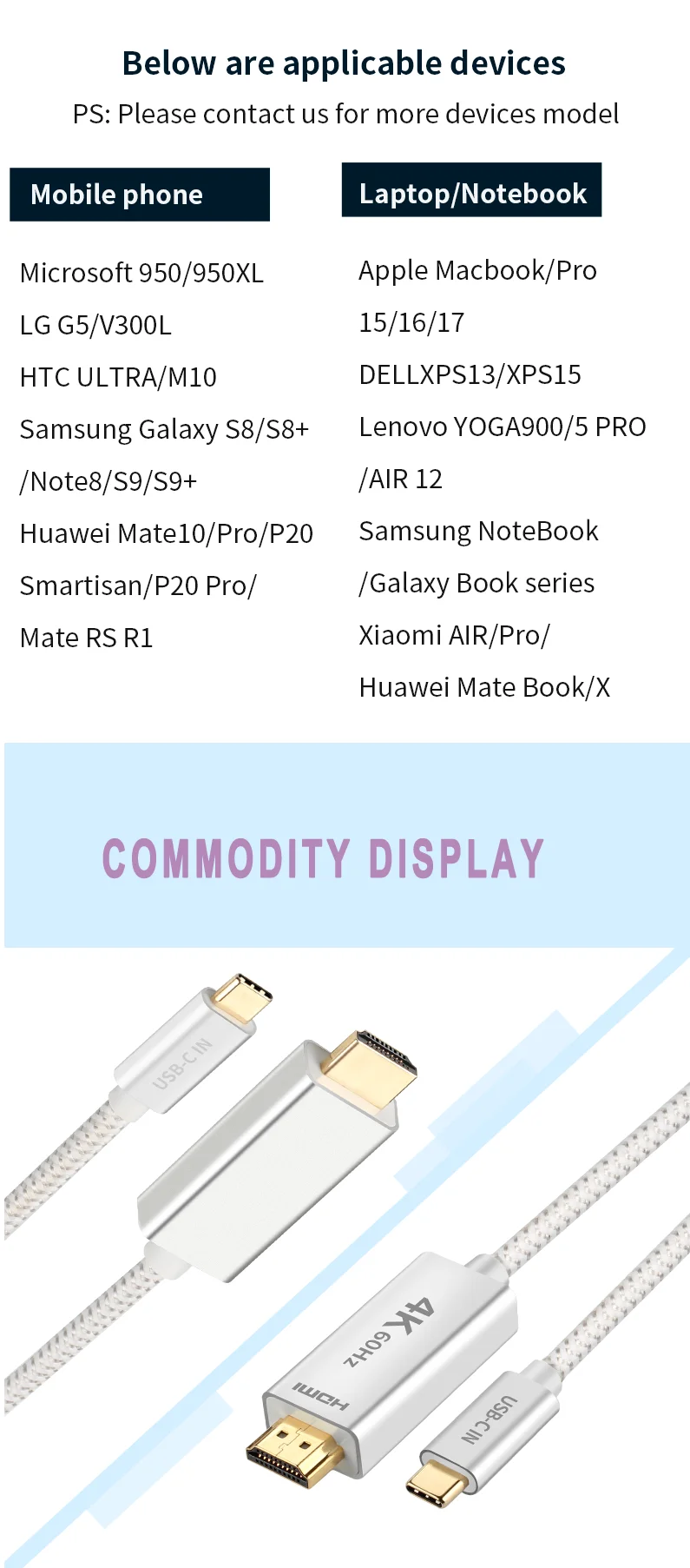 High Speed Usb-c To Hdmi Adapter Cable 4k 60hz 1m 2m 3m