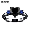 silver rings jewelry women ring heart black ring wedding band 12375