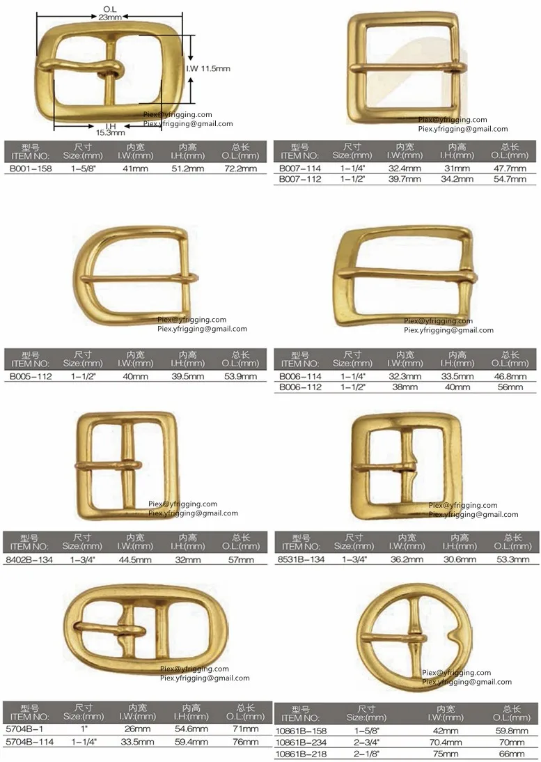 Yanfei Copper Hardware Solid Polished Brass Halter Square Buckles For