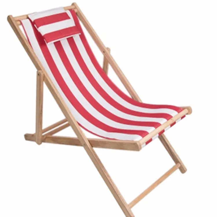 Solid Wood Outdoor Relax Beach Chair Canvas Lounge Chair With Pillow ...