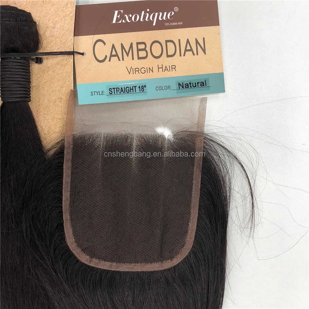 packet hair 100% cambodian virgin remy hair bundle closure 18