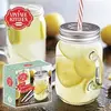 2 x Vintage Kitchen 16oz Retro Glass Jar Mugs with Lid