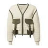 OEM Women Long Sleeve Color Block Satin Pockets Quilted Utility Jacket