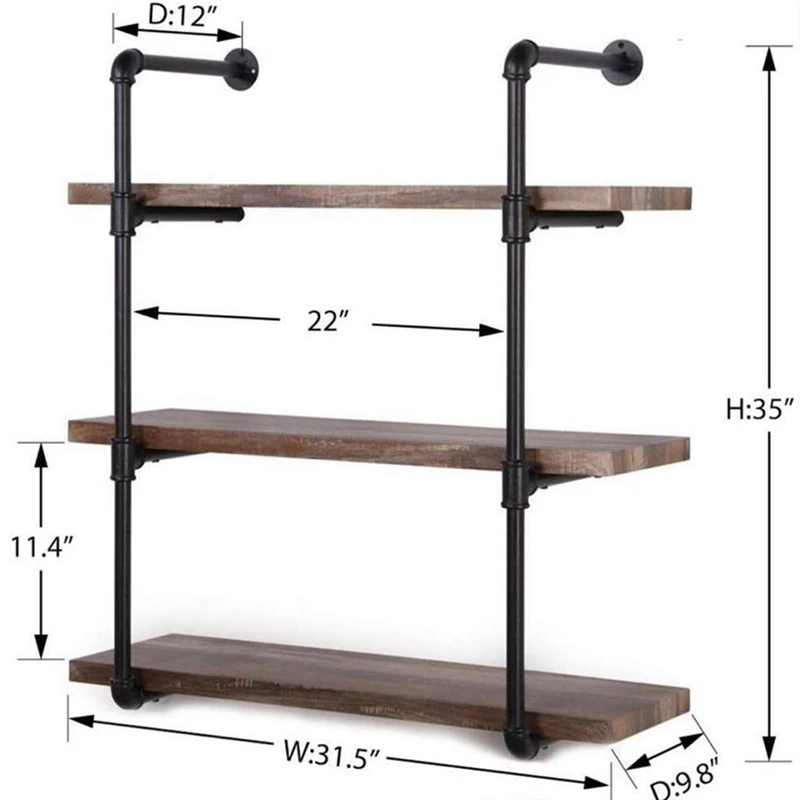 Industrial Retro Wall Mount Iron Pipe Diy Open Bookshelf,Hung Bracket