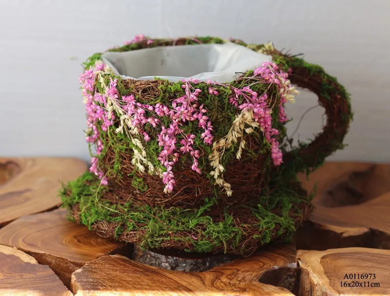 Vine Tea Cup Planter With Liner For Fairy Garden Moss Vine Tea Cup Planter With Liner For