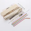 Wholesale food grade 304 stainless steel straws creative straws set red powder green drink straws wheat bags packed with logo
