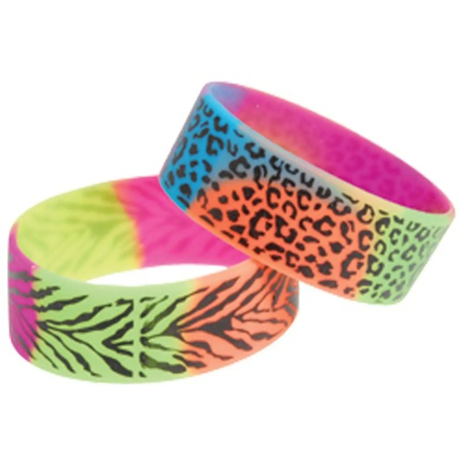Dozen Assorted Rainbow Animal Print Stretchy Rubber Bracelets
