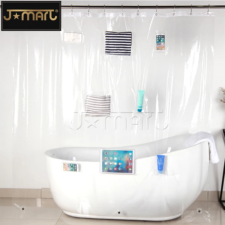 Pockets Clear Shower Curtain Liner With Tablet Or Phone Holder Buy
