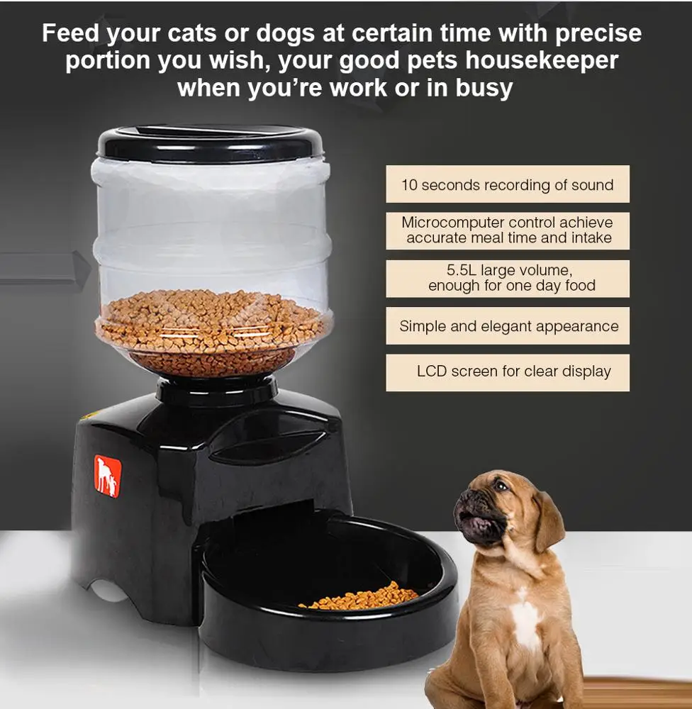 5.5l Automatic Pet Feeder With Voice Message Recording And Lcd Screen