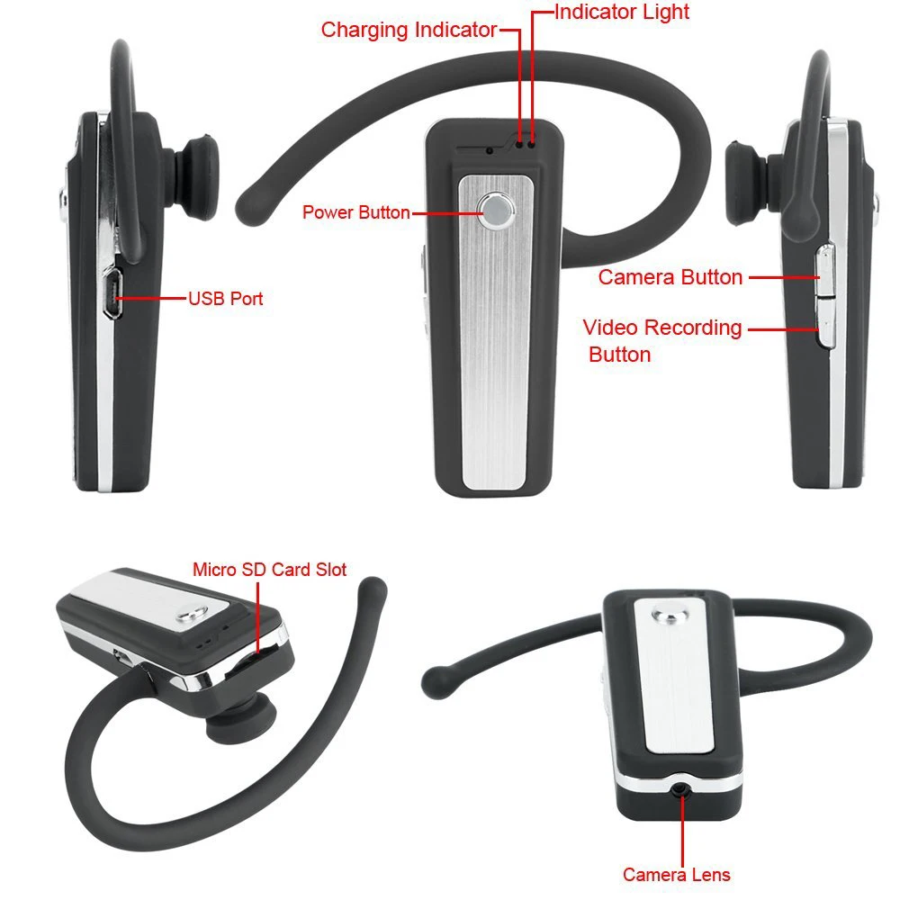 Hidden 1080p Mini Earphone Camera Bluetooth Headset Shape Hd Mini Dvr