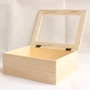 Clear lid pine wood storage boxes, unfinished wooden box with magnet lid