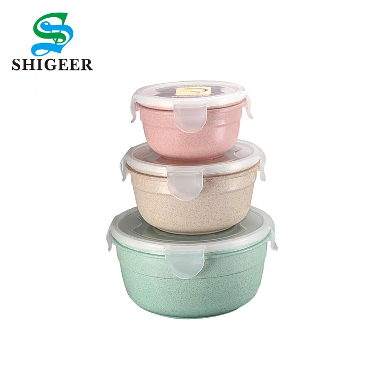 Food Preservation Microwave Oven Use Wheat Straw Bowls Set With Plastic Cover Bowl Product On Alibaba Food Preservation Microwave Oven Use
