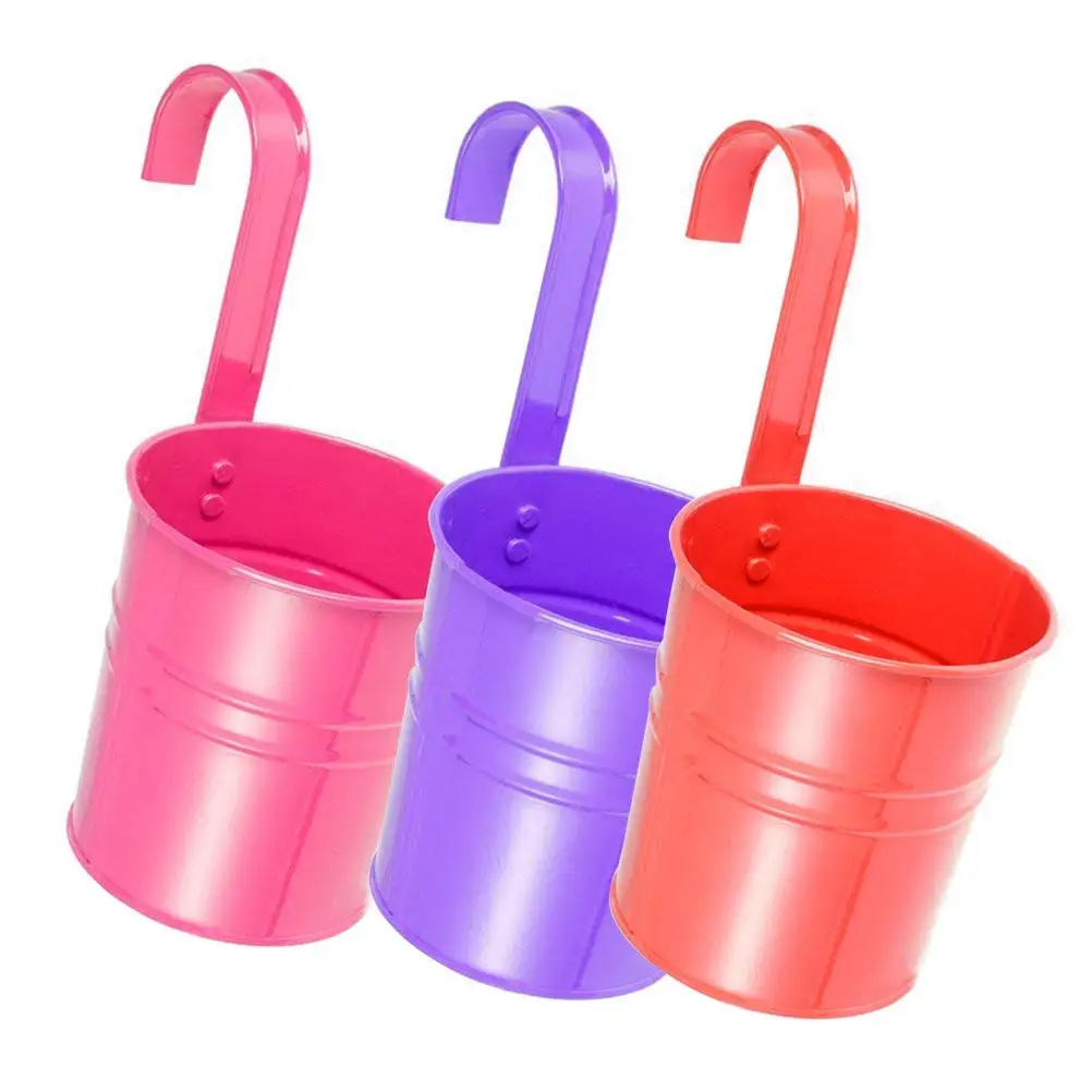 BESTOMZ 5 Piece Metal Hanging Balcony Flower Pot for Garden Balcony Mixed Colours