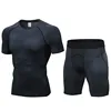 Men's 2 Pack Sport Suits Short Sleeve T-shirt + Shorts Fitness Tight Running Set Quick Dry Compression Men's Workout Sportswear