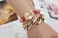 Europe Fashion Women Distorted Gold Plated Alloy Chain Bangle Lady Quartz Wristwatch Bijoux Vintage Wrap Bracelet