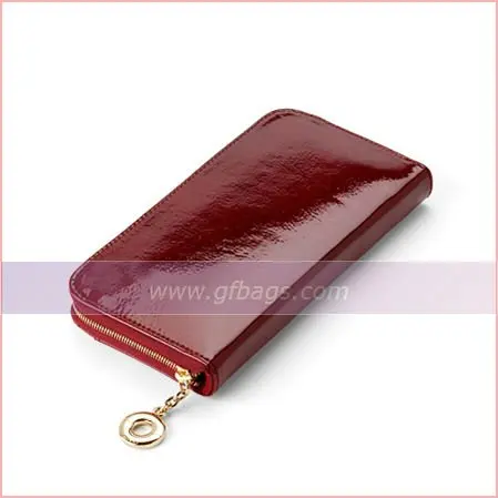 Red Patent Leather Zip Clutch Wallet for women